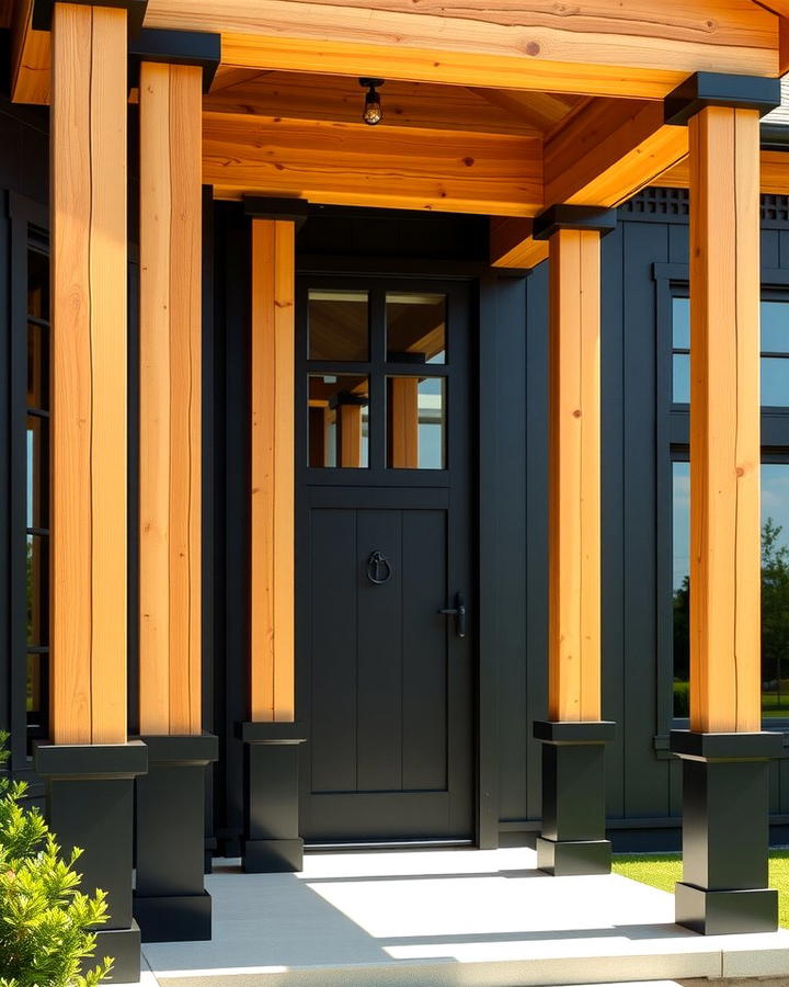 Dramatic Cedar Columns Against Black Facades - 30 Black House With Cedar Accents