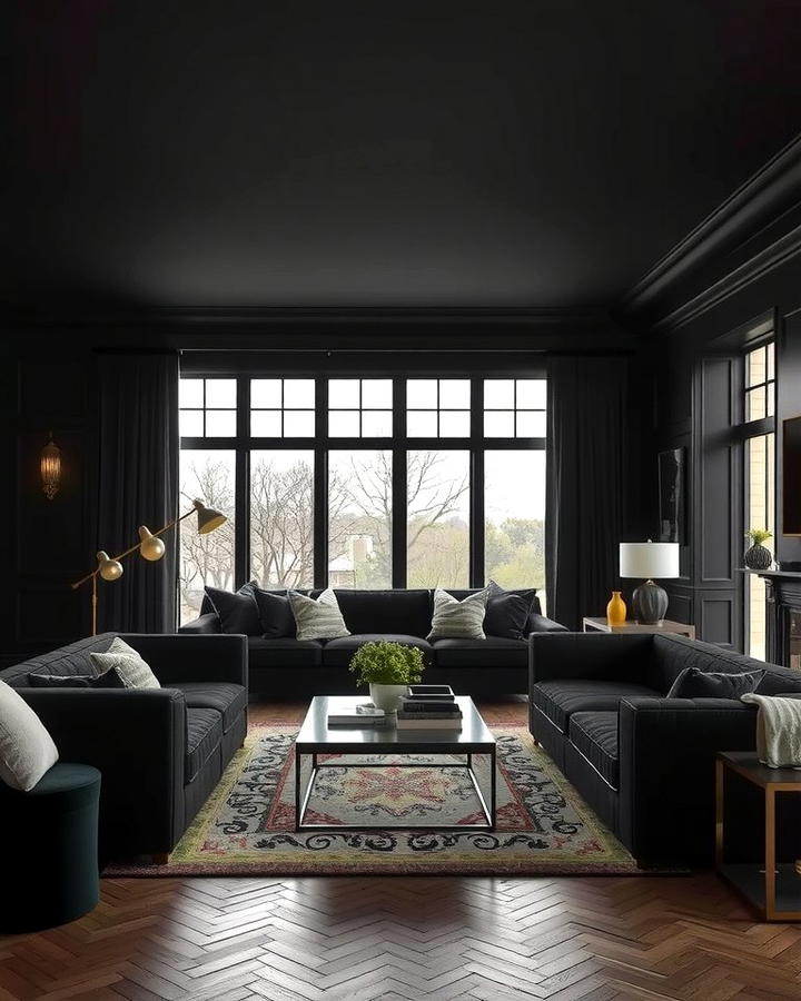 Dramatic Charcoal Black - 25 Monochromatic Living Room Ideas