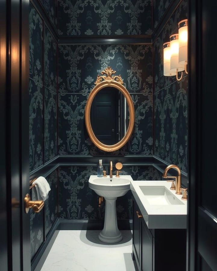 Dramatic Dark Tones - 25 Powder Room Wallpaper Ideas