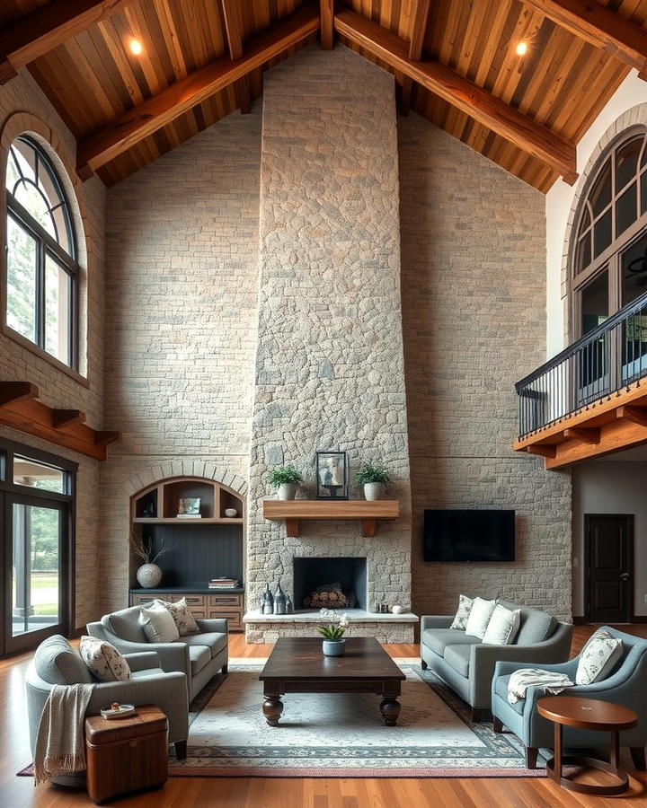 Dramatic Floor to Ceiling Stone Fireplace - 25 Rooms With Fireplaces With Vaulted Ceilings Features