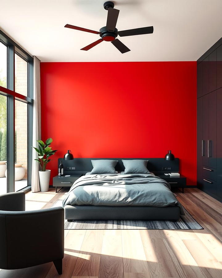 Dramatic Red Accent Wall - 25 Red and Black Bedroom Ideas