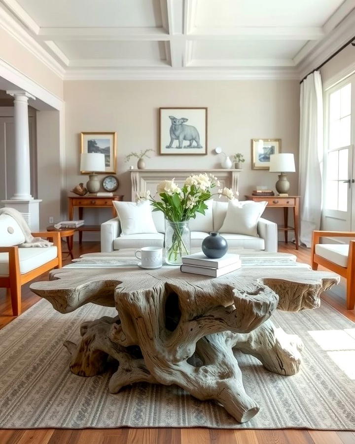 Driftwood Inspired Coffee Tables - 30 Hamptons Living Room Ideas