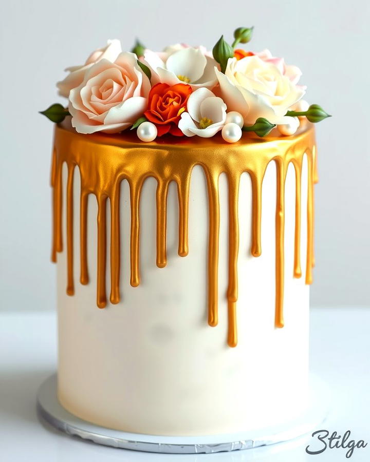 Drip Cake with Metallic Accents - 25 Small Wedding Cake Ideas