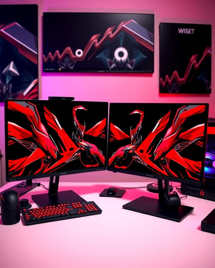 Dual Monitor Display - 25 Red and Black Gaming Setup Ideas