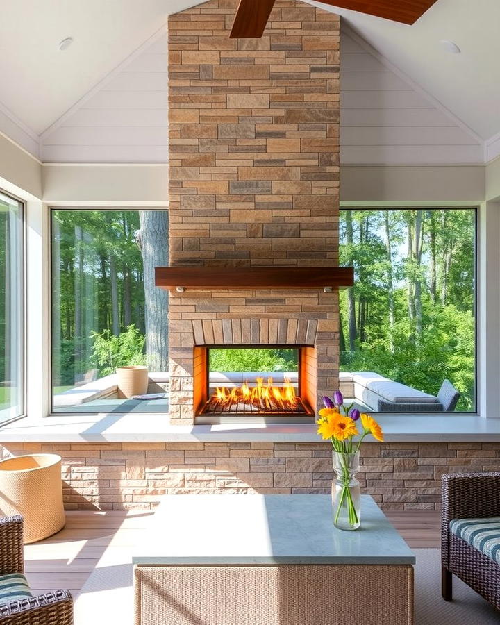 Dual Sided Fireplace Design - 25 Screened-in Porch With Fireplace Ideas