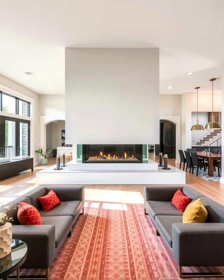 Dual Sided Fireplace for Open Layouts - 25 Off-center Fireplace Ideas