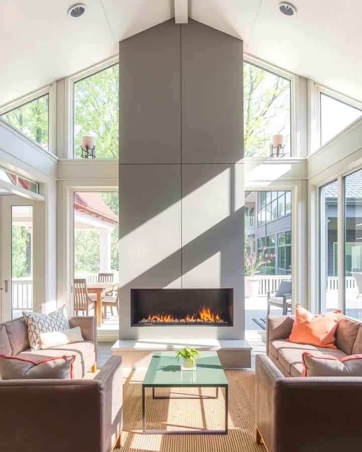 Dual Sided Fireplace - 25 Sunroom With Fireplace Ideas