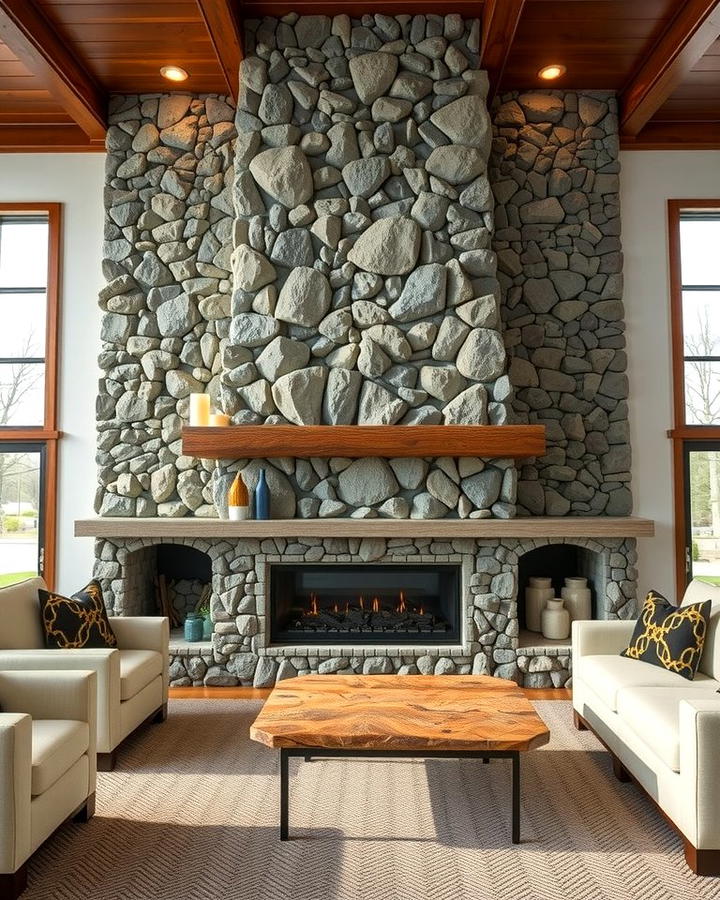 Dual Sided River Rock Fireplace 2 - 25 River Rock Fireplace Ideas