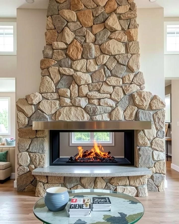 Dual Sided River Rock Fireplace - 25 River Rock Fireplace Ideas