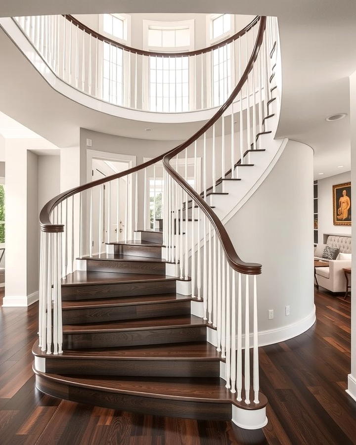 Dual Tone Designs - 30 Curved Staircase Ideas