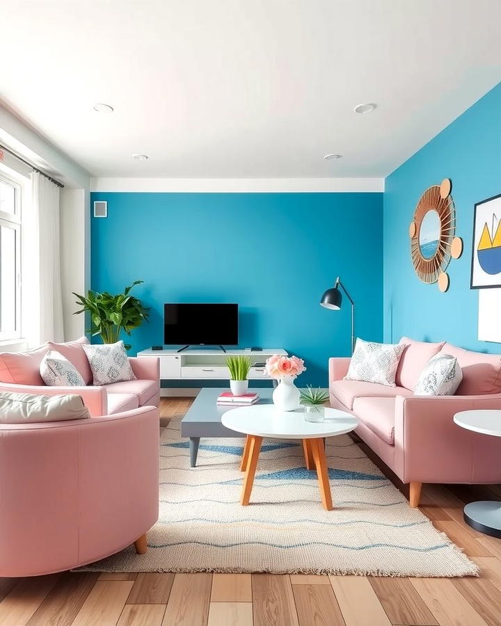 Dual Toned Furniture - 25 Pink and Blue Living Room Ideas