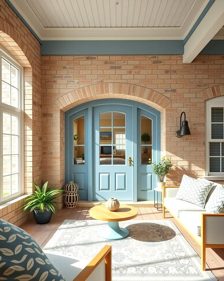 Dusty Blue and Cream - 30 Blonde Brick House Color Schemes