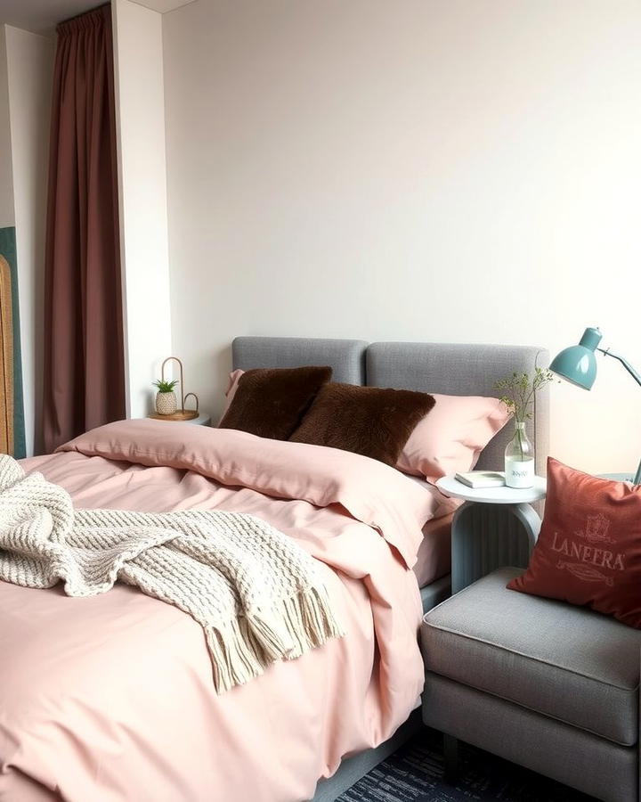 Dusty Pink Bedding with Grey Furniture - 25 Pink and Grey Bedroom Ideas