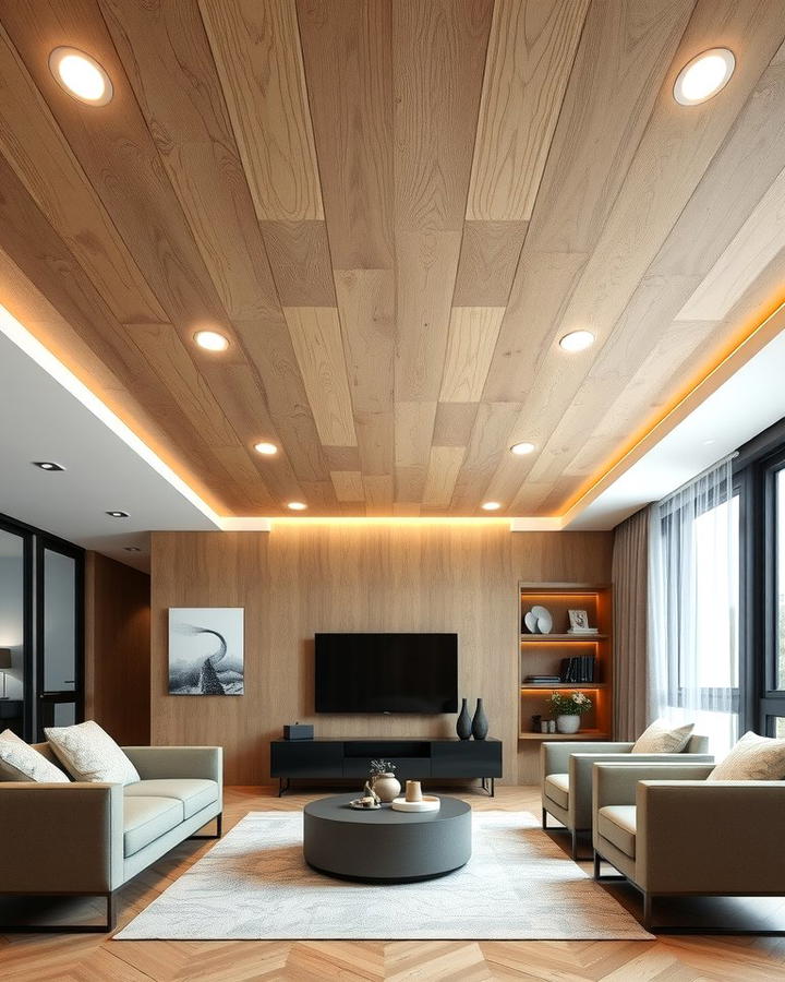 Dynamic Contrast with Plywood and Recessed Lighting - 25 Plywood Ceiling Ideas