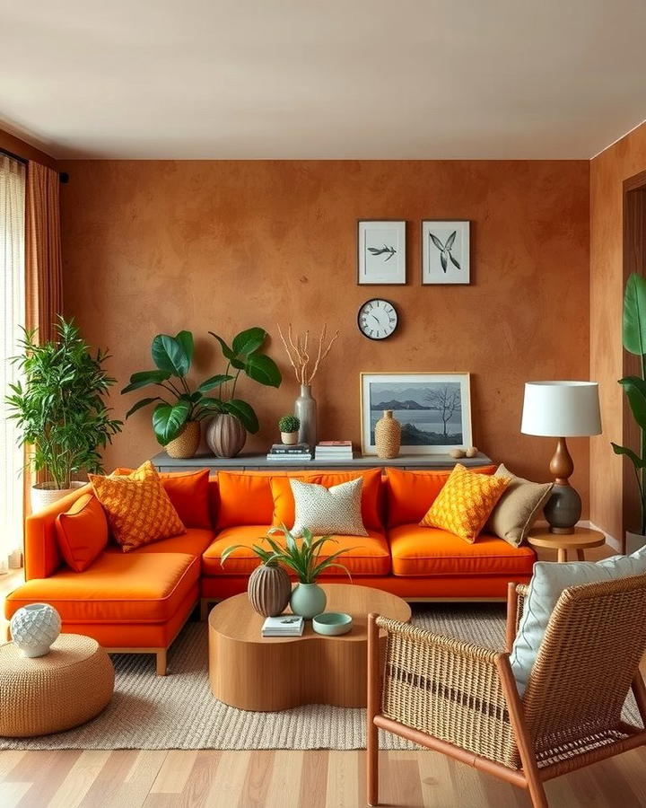 Earthy Elegance with Terracotta Tones - 25 Orange Couch Living Room Ideas