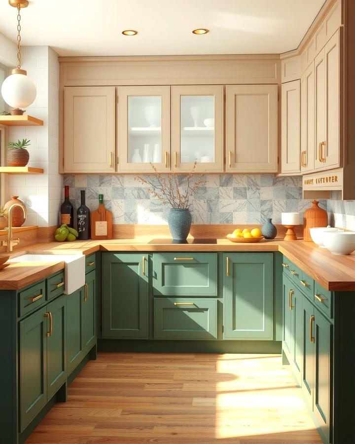 Earthy Green and Beige - 25 Two Tone Kitchen Cabinet Ideas