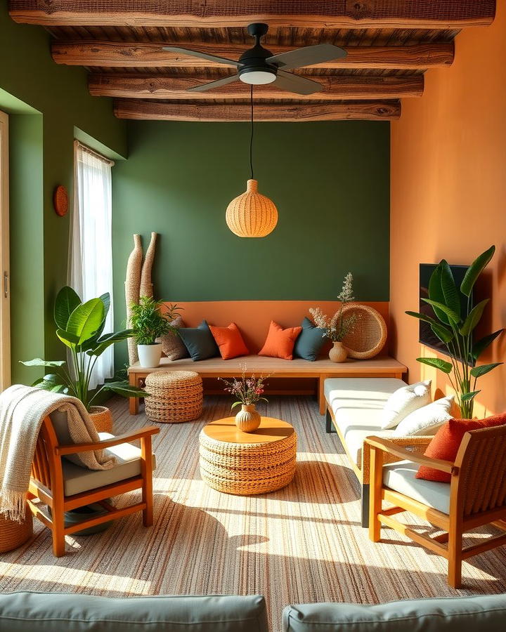 Earthy Green and Terracotta Harmony - 30 Two Tone Wall Paint Ideas