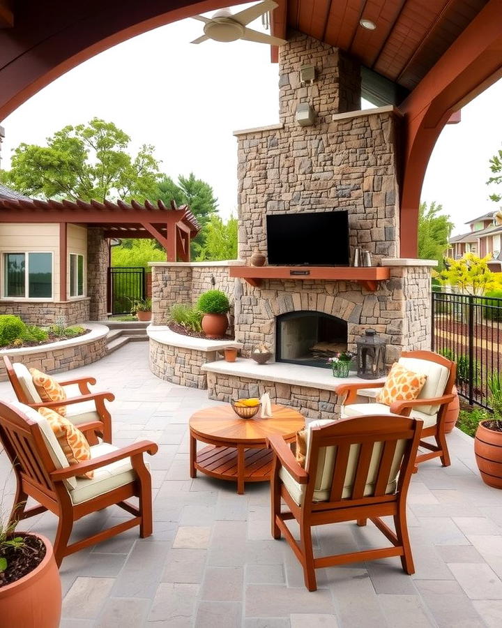 Earthy Outdoor Retreat - 25 Stacked Stone Fireplace Ideas