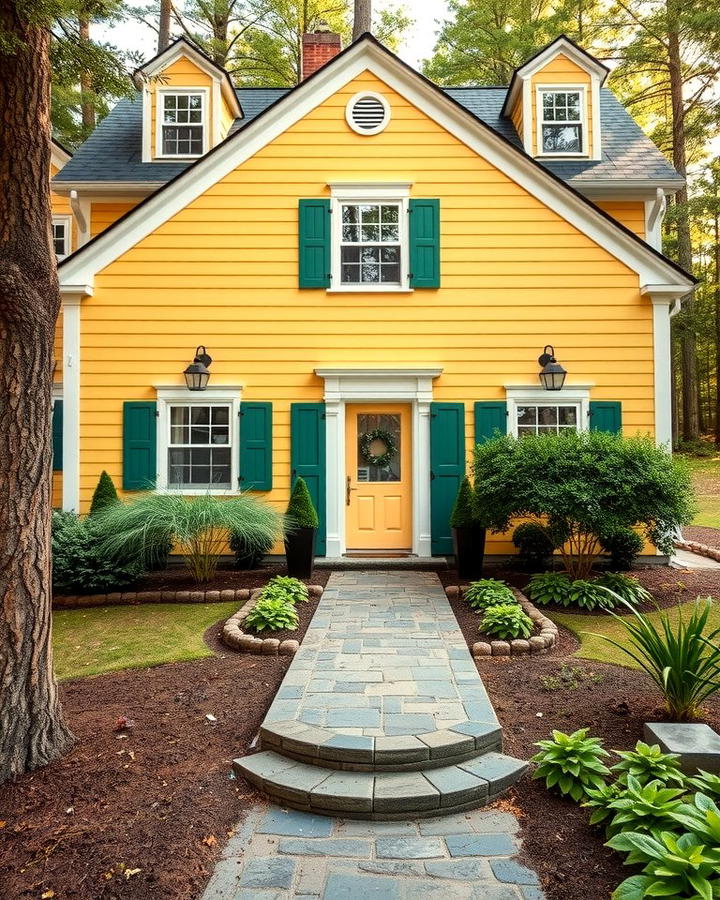 Earthy Yellow with Green Accents - 25 Yellow Exterior Home Ideas