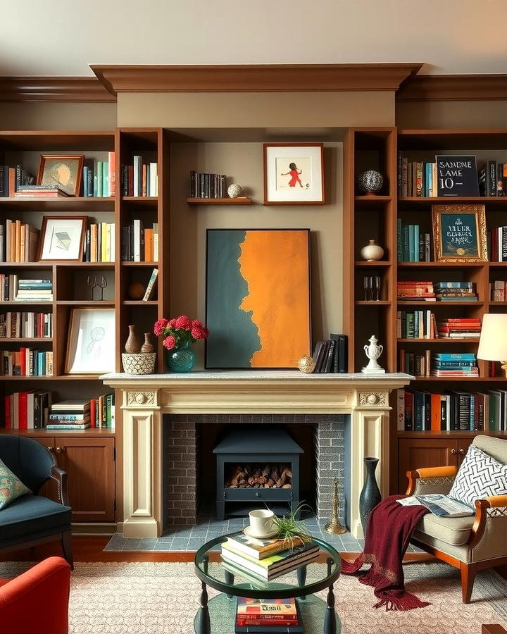 Eclectic Mix with Open Shelves - 30 Fireplace With Bookshelves