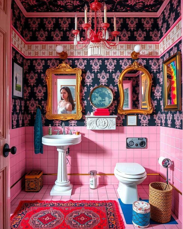 Eclectic Pink and Black Bathroom - 25 Pink and Black Bathroom Ideas