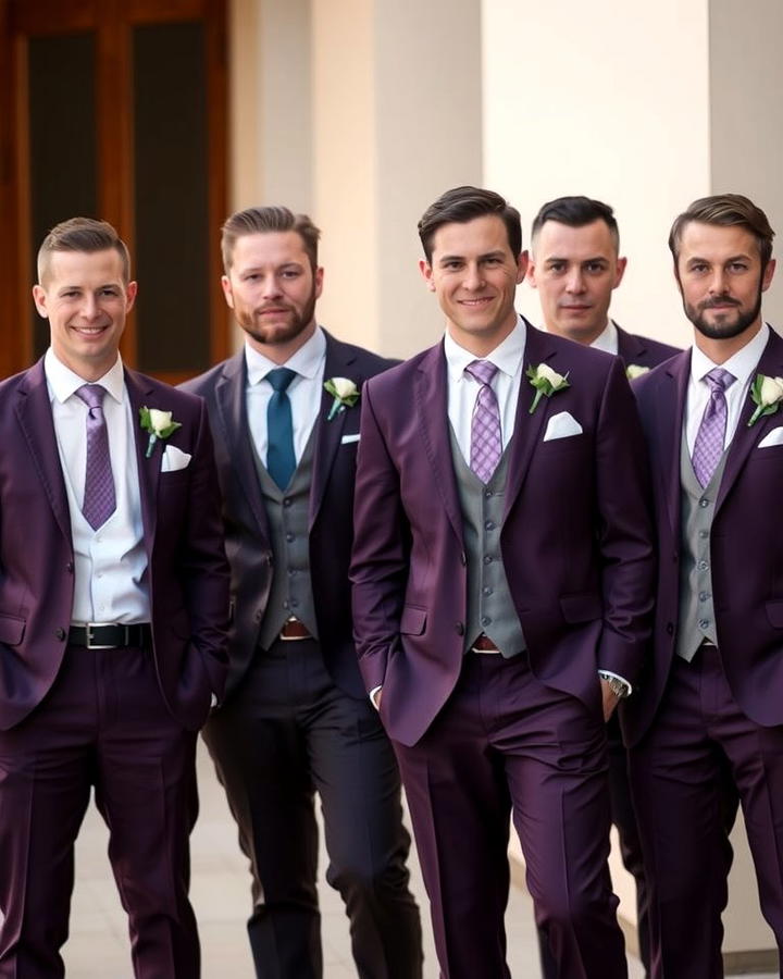 Eggplant Colored Suits - 30 Purple Wedding Theme Ideas