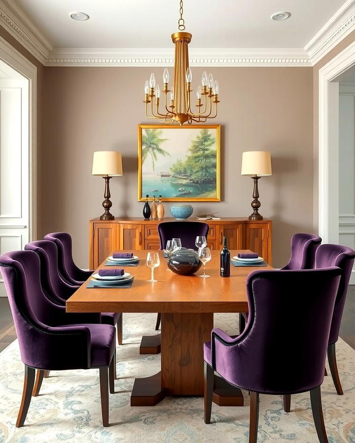 Eggplant Velvet Chairs - 25 Purple Dining Room Ideas