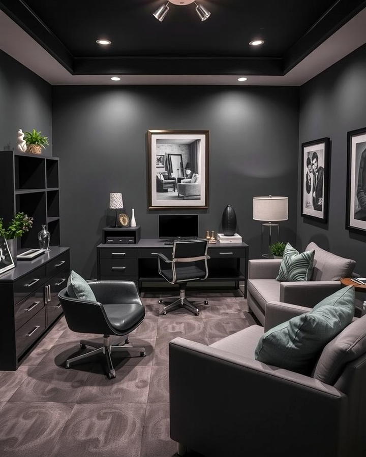 Elegant Charcoal Gray Office - 25 Monochromatic Color Schemes for Rooms