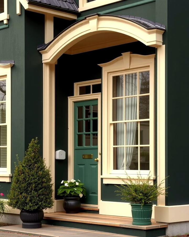 Elegant Dark Green with Cream Highlights - 30 Dark Green Exterior Ideas