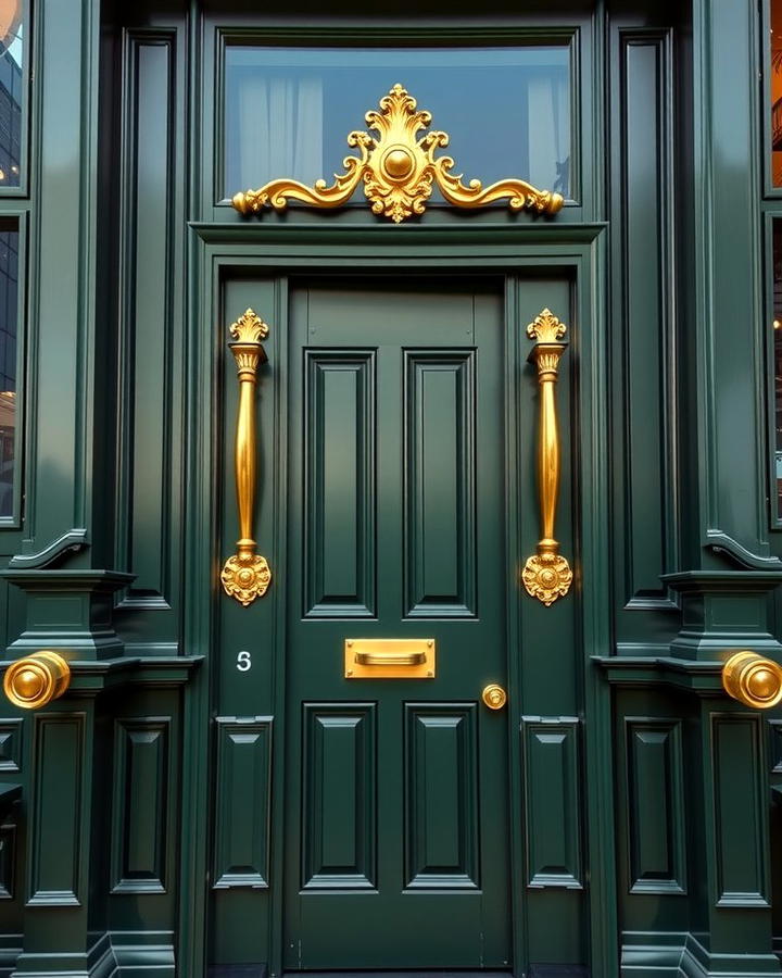 Elegant Gold Hardware - 30 Dark Green Exterior Ideas