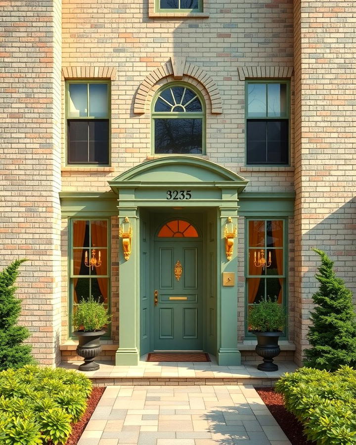 Elegant Sage Green with Gold Accents - 25 Sage Green Painted Brick House Ideas