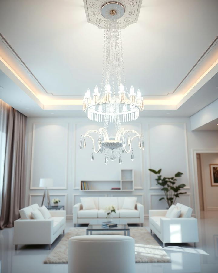 Elegant White Chandeliers - 25 White Living Room Ideas