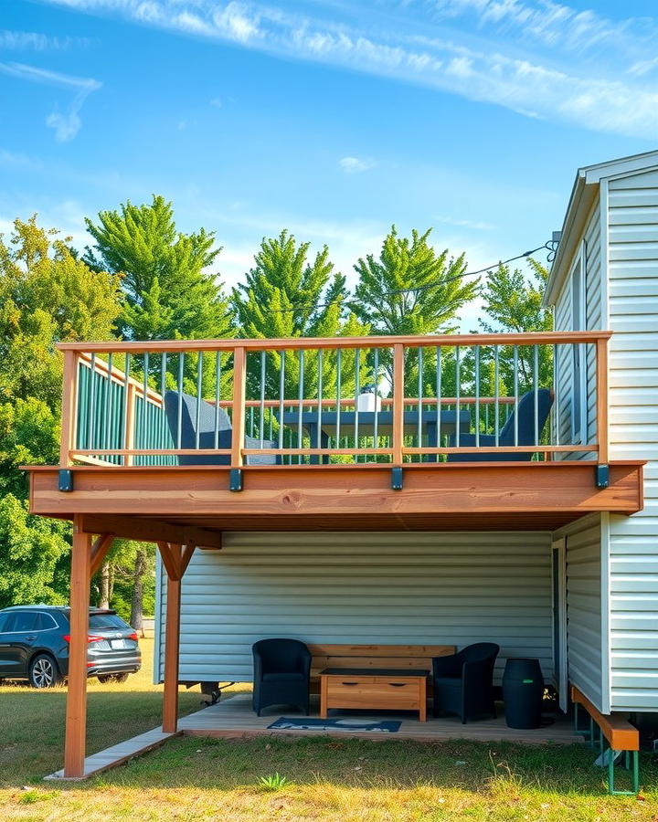 Elevated Deck with Railings - 25 Mobile Home Deck Ideas