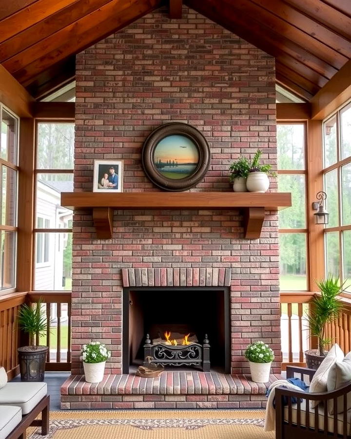 Elevated Fireplace with Mantel Decor - 25 Screened-in Porch With Fireplace Ideas