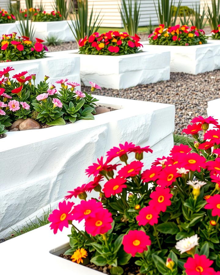 Elevated White Rock Flower Beds - 25 White Rock Landscaping Ideas