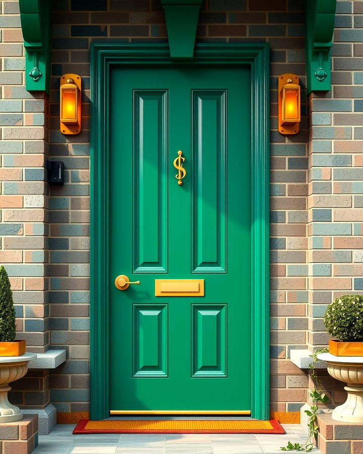 Emerald Green Brick with Gold Details - 30 Green Brick Exterior Home Ideas