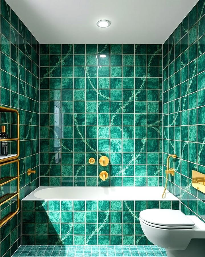 Emerald Green Mosaic Tiles - 30 Green Tile Bathroom Ideas