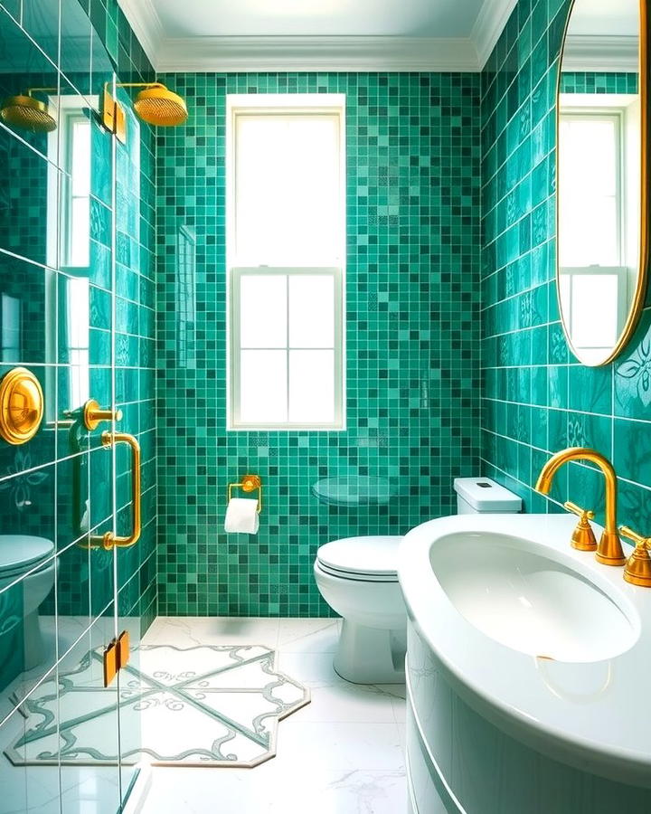 Emerald Green Mosaic Tiles - 30 Green Bathroom Tile Ideas