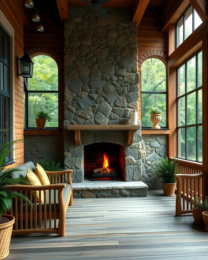 Enclosed Stone Fireplace - 25 Porch Fireplace Ideas