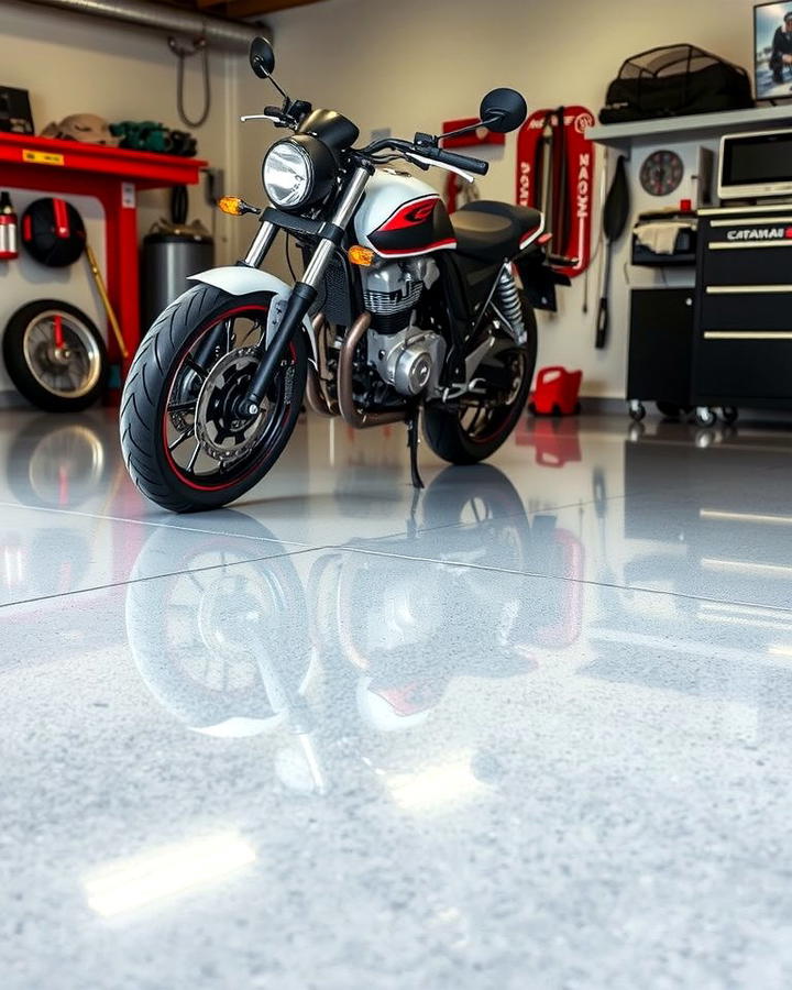 Epoxy Coated Flooring - 25 Motorcycle Garage Ideas
