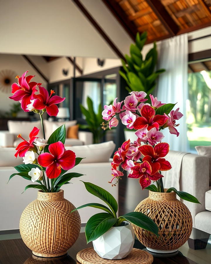 Exotic Floral Arrangements - 25 Tropical Living Room Ideas