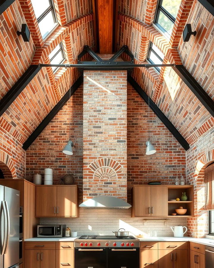 Exposed Brick Accents for Urban Appeal - 25 Vaulted Ceiling Kitchen Ideas