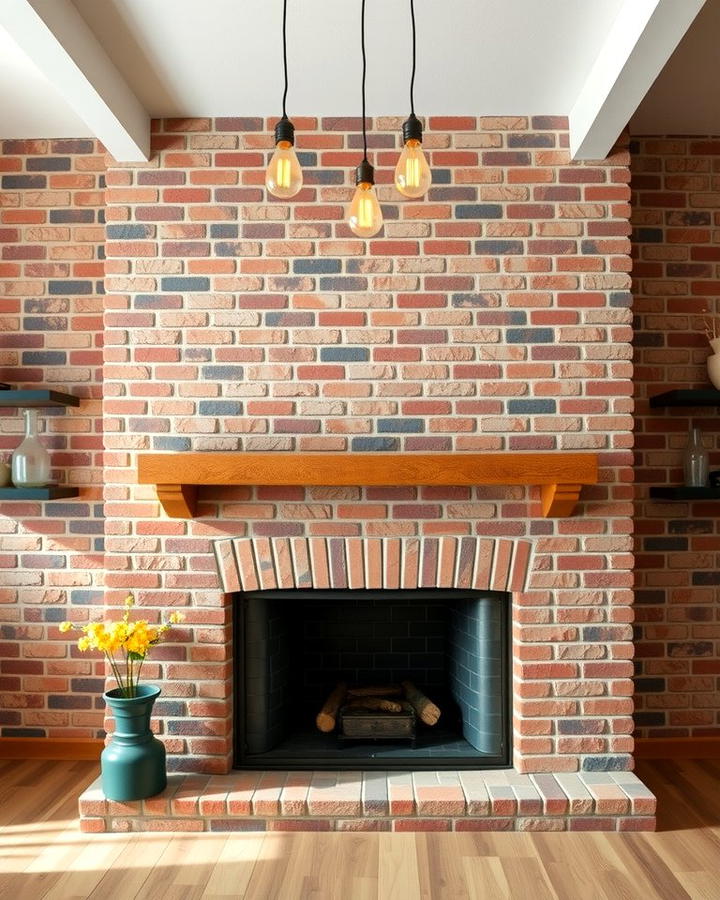 Exposed Brick Fireplace with Industrial Lighting - 25 Rustic Living Room With a Brick Fireplace Ideas