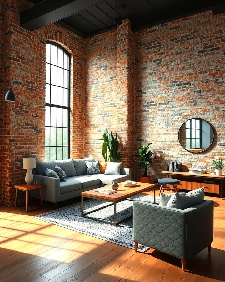 Exposed Brick Walls - 30 Industrial Living Room Ideas