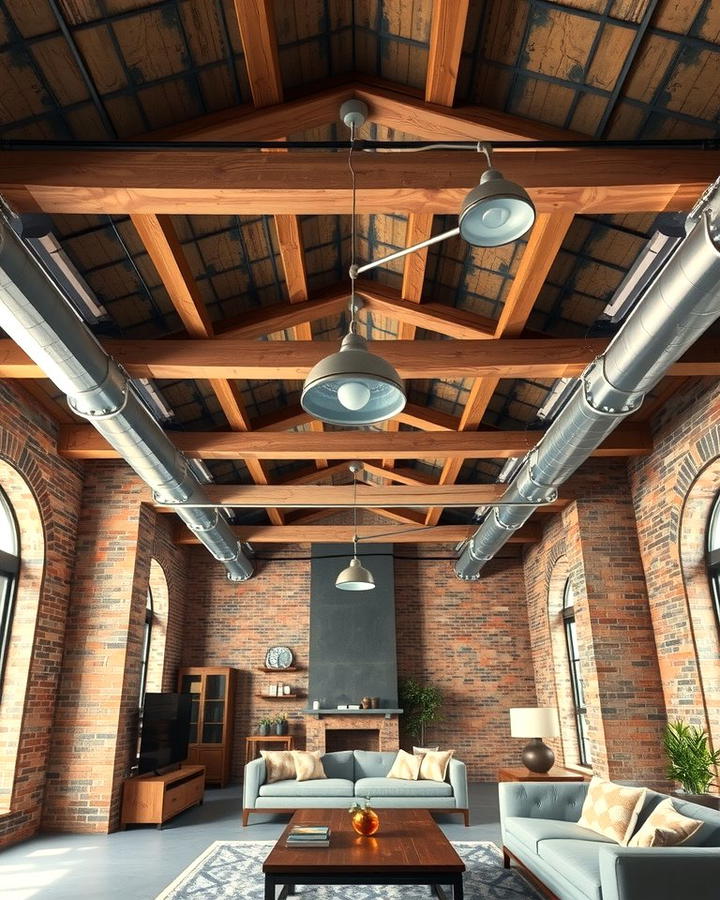 Factory Inspired Ceiling Beams - 30 Industrial Living Room Ideas