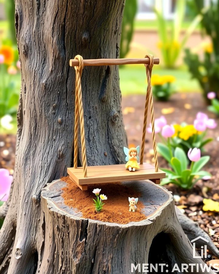 Fairy Garden Swing on a Stump - 25 Tree Stump Fairy Garden Ideas