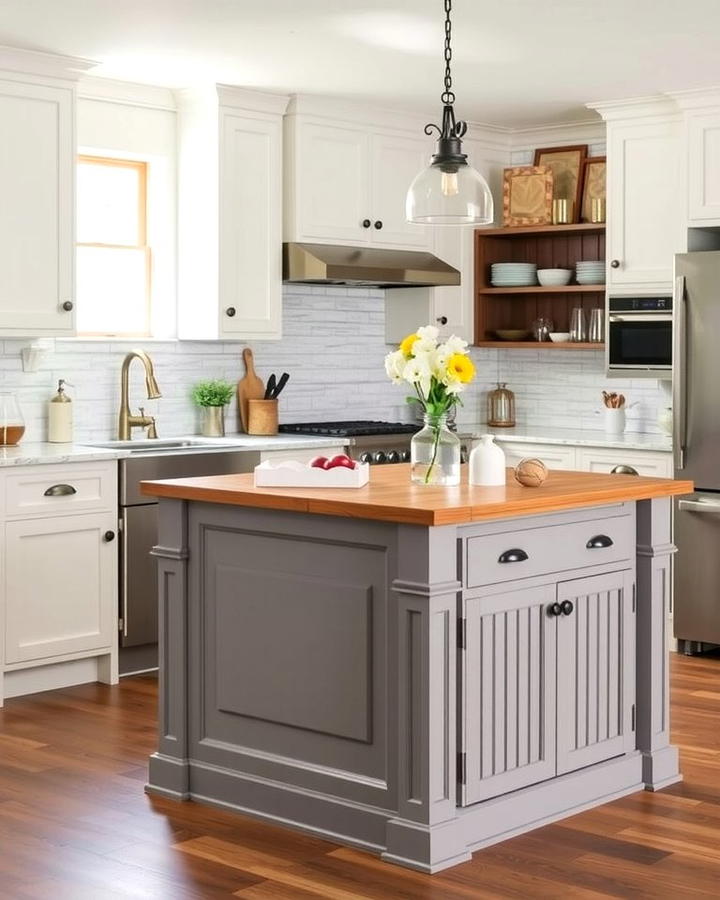 Farmhouse Charm with White Cabinets and a Grey Island - 25 White Kitchen Cabinets With Grey Island Ideas