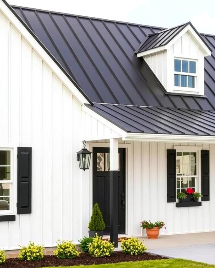 Farmhouse Chic with White Board and Batten - 30 Exterior Home with a Black Roof Ideas