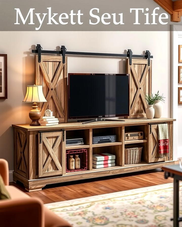 Farmhouse Style TV Stand with Sliding Barn Doors - 25 Tv Stand Ideas