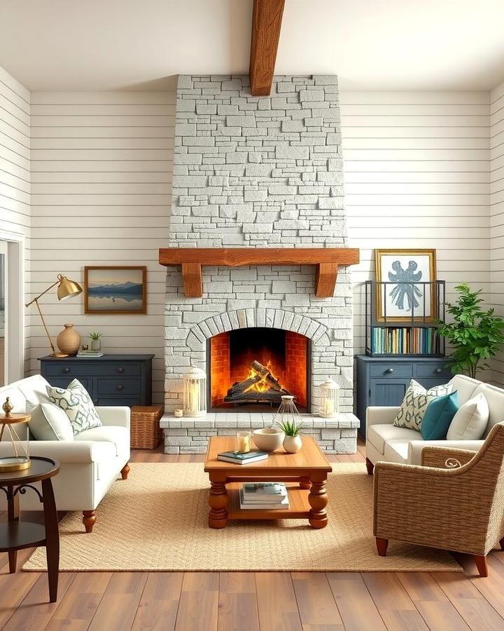 Farmhouse Warmth - 25 Stacked Stone Fireplace Ideas